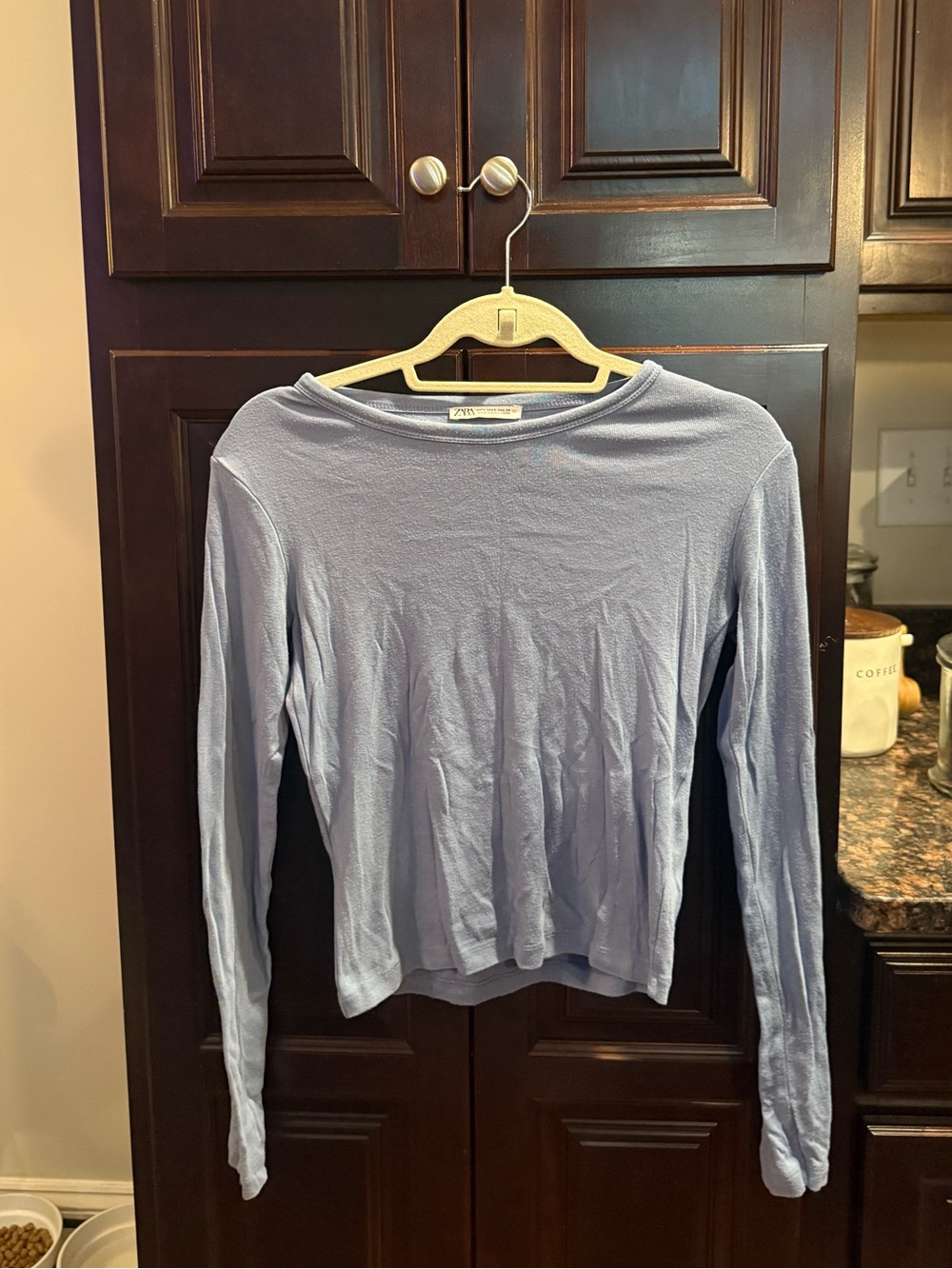 Zara Light Blue Long-Sleeve Boat Neck Top